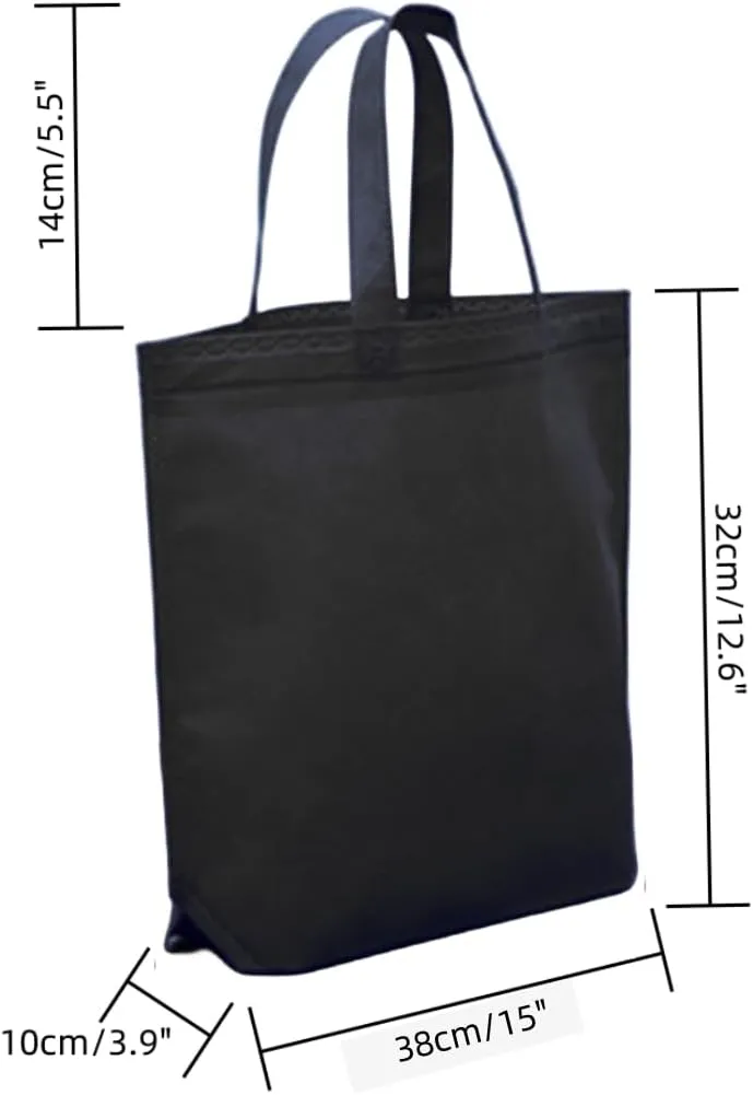 10PCS Reusable Tote Bags Travel To-Go Kicthen Dining Food Non-woven Fabric Shopping Grocery Bags with Handles (Black)