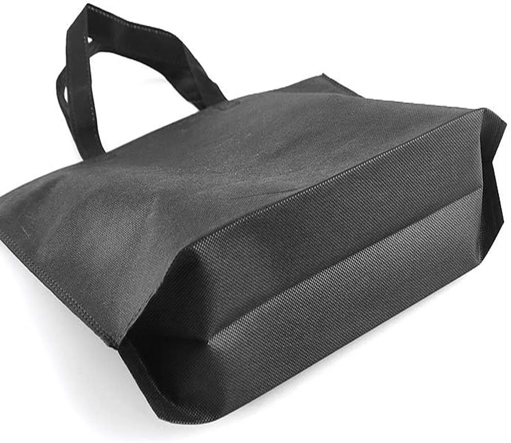 10PCS Reusable Tote Bags Travel To-Go Kicthen Dining Food Non-woven Fabric Shopping Grocery Bags with Handles (Black)