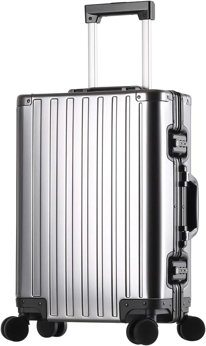 20-inch Aluminum Carry-On Suitcase: Gunmetal Gray - Full Metal Shell - Crush-Resistant & Burst-Proof, TSA Lock & Spinner Wheels for Business Travel - Men Women