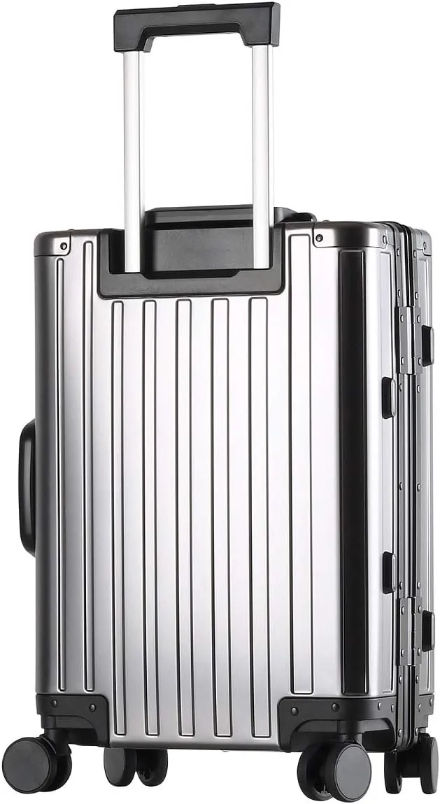 20-inch Aluminum Carry-On Suitcase: Gunmetal Gray - Full Metal Shell - Crush-Resistant & Burst-Proof, TSA Lock & Spinner Wheels for Business Travel - Men Women