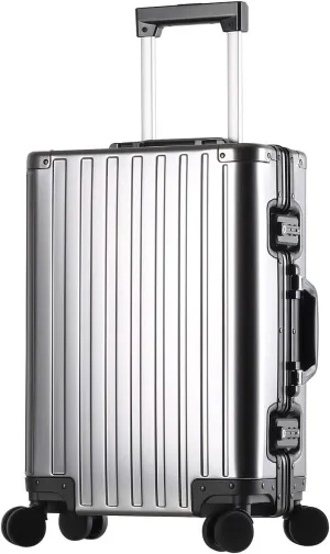 20-inch Aluminum Carry-On Suitcase: Gunmetal Gray - Full Metal Shell - Crush-Resistant & Burst-Proof, TSA Lock & Spinner Wheels for Business Travel - Men Women