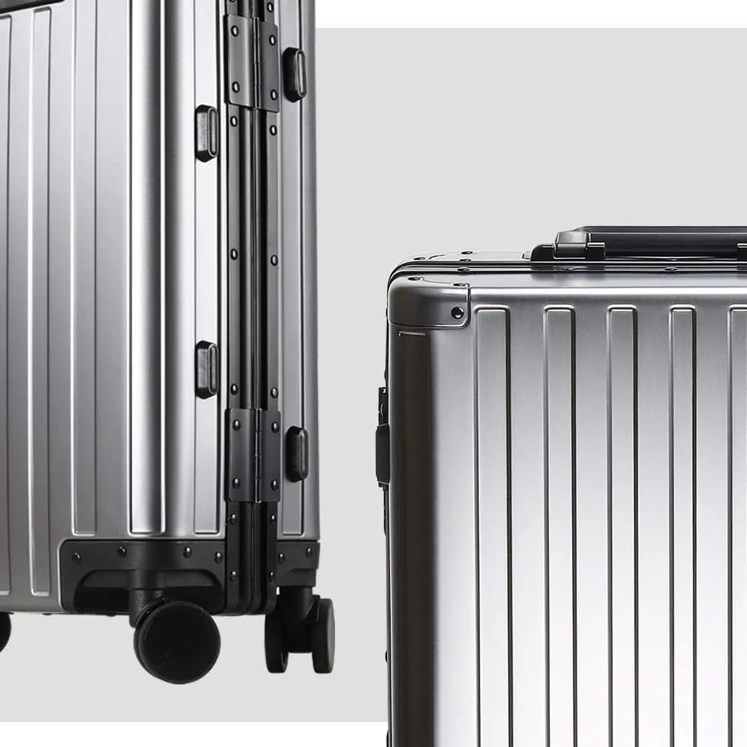 20-inch Aluminum Carry-On Suitcase: Gunmetal Gray - Full Metal Shell - Crush-Resistant & Burst-Proof, TSA Lock & Spinner Wheels for Business Travel - Men Women