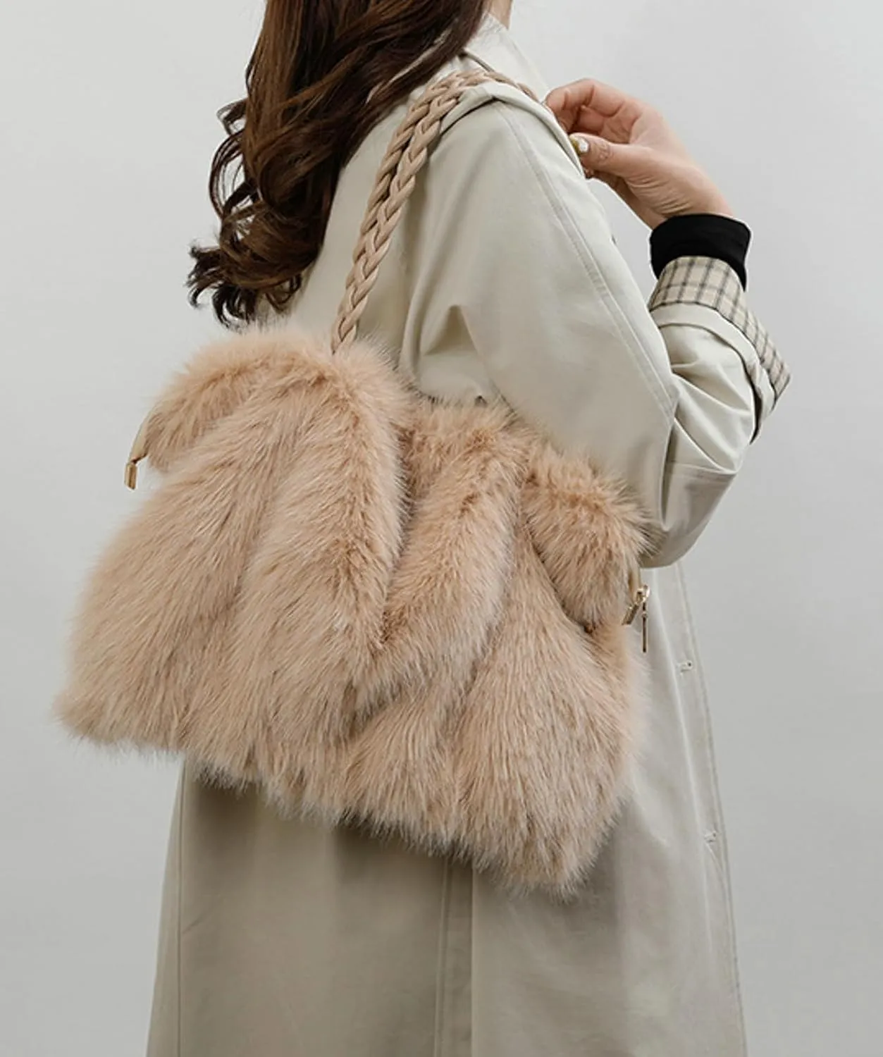 2024 Fall Winter Womens Plush Tote Bag Furry Handbag Wrinkled Shoulder Bag Crossbody Plush Bag