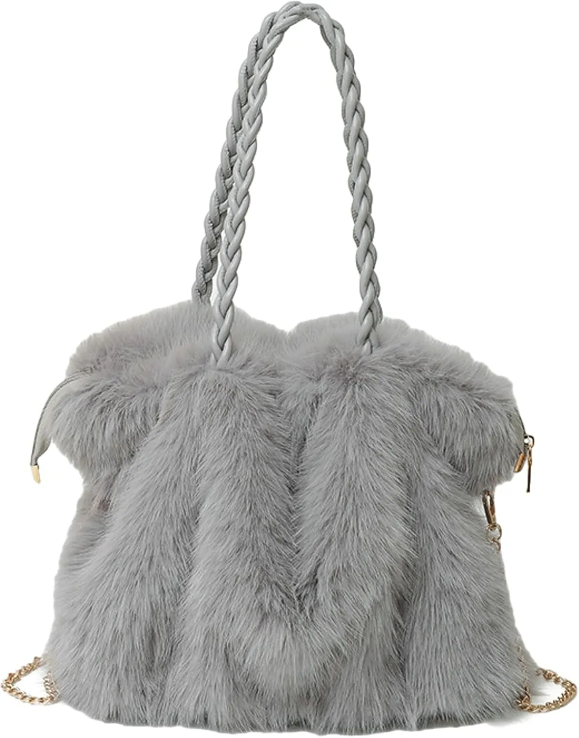 2024 Fall Winter Womens Plush Tote Bag Furry Handbag Wrinkled Shoulder Bag Crossbody Plush Bag