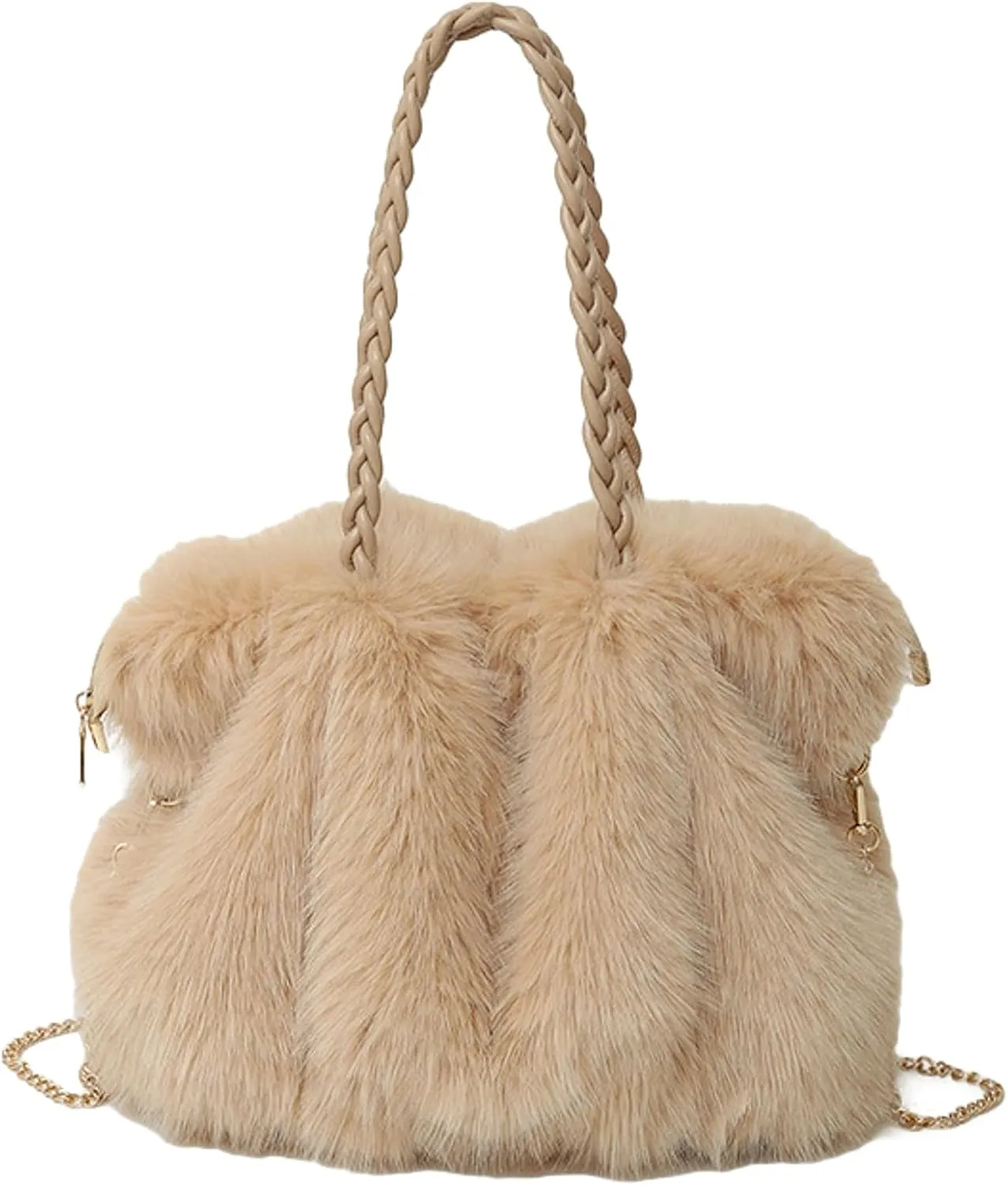2024 Fall Winter Womens Plush Tote Bag Furry Handbag Wrinkled Shoulder Bag Crossbody Plush Bag