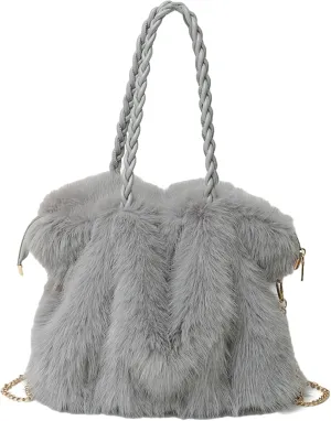 2024 Fall Winter Womens Plush Tote Bag Furry Handbag Wrinkled Shoulder Bag Crossbody Plush Bag