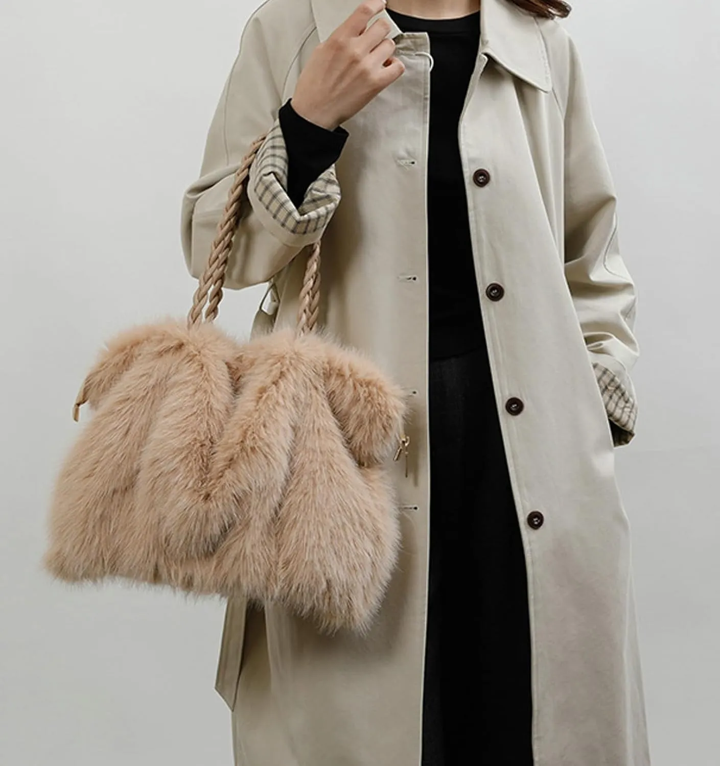 2024 Fall Winter Womens Plush Tote Bag Furry Handbag Wrinkled Shoulder Bag Crossbody Plush Bag