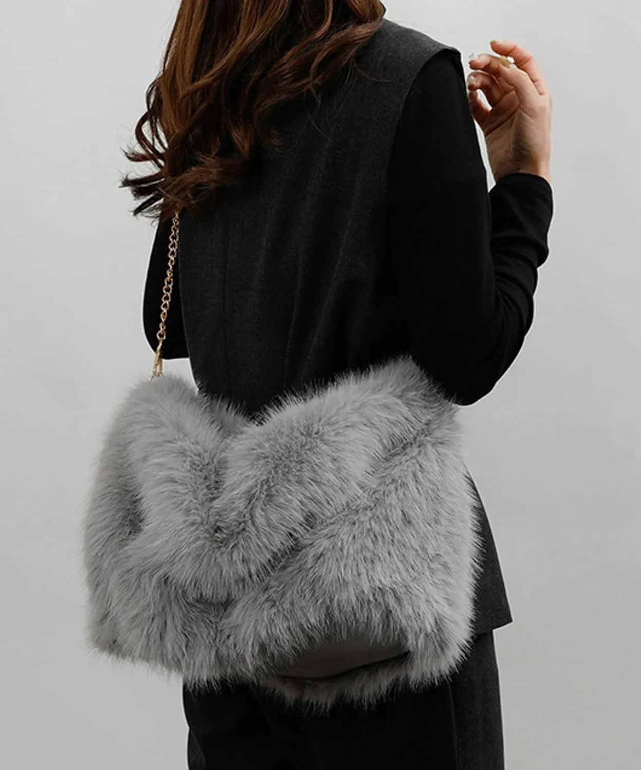 2024 Fall Winter Womens Plush Tote Bag Furry Handbag Wrinkled Shoulder Bag Crossbody Plush Bag
