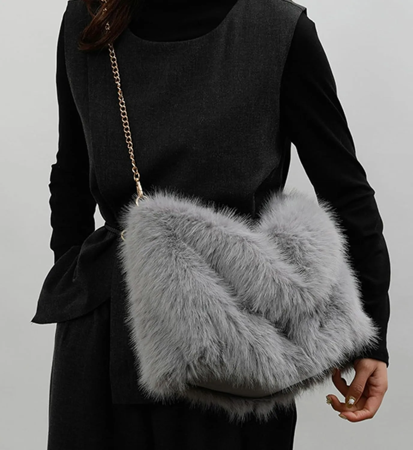 2024 Fall Winter Womens Plush Tote Bag Furry Handbag Wrinkled Shoulder Bag Crossbody Plush Bag