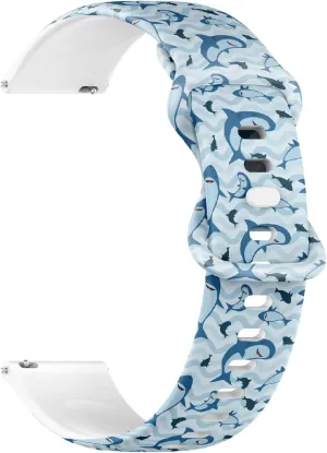 22mm Quick Release Soft Sillicone Sports Watch Band (Shark Blue Colored Waves) Replacement Rubber Strap Bracelet for Women, Men