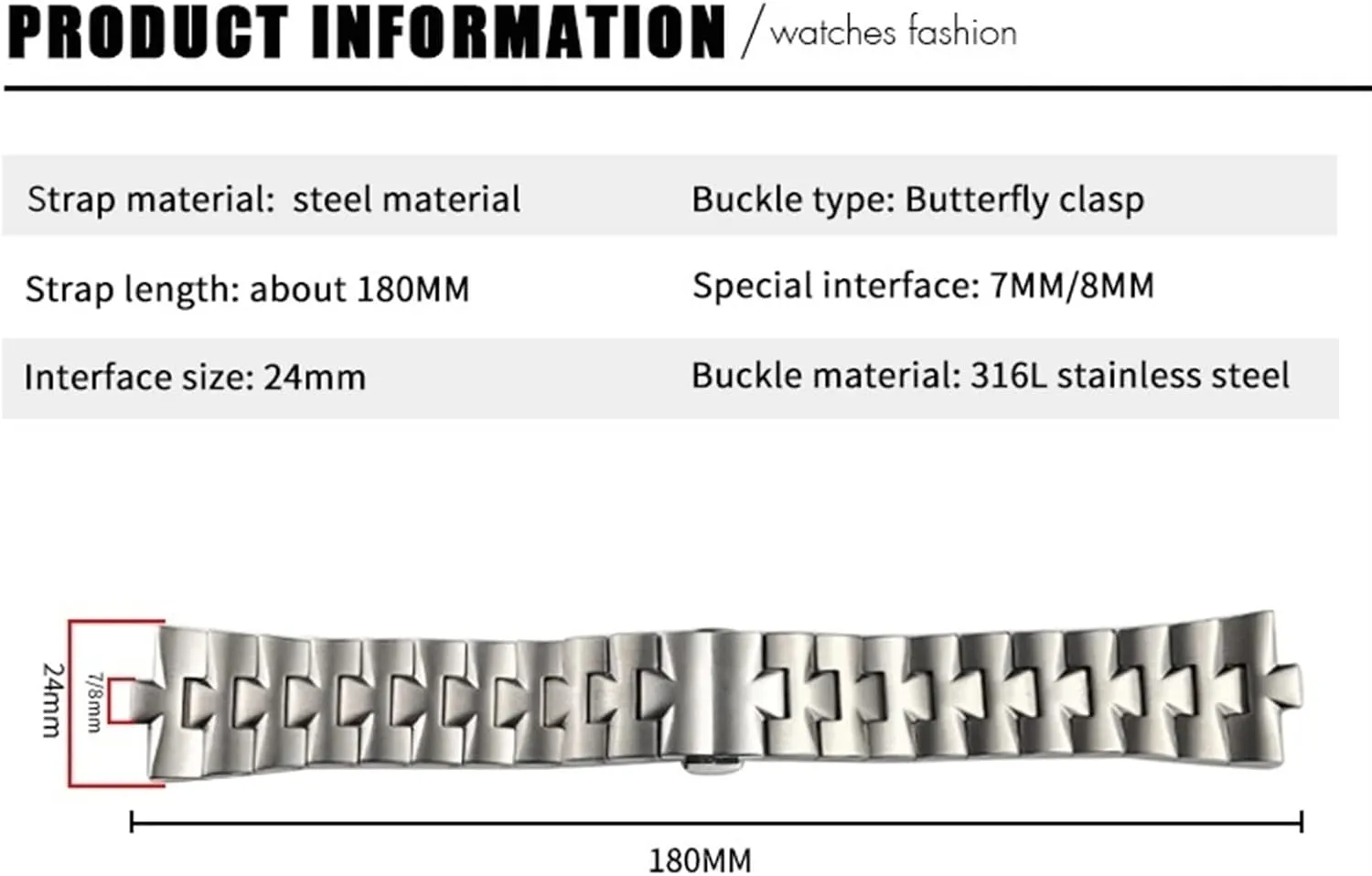 24mm 7mm 8mm Quick Release Connection Stainless Steel Bracelet Watch band for VACHERON CONSTANTIN Strap Watchbands