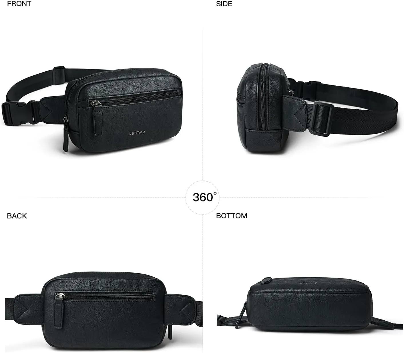 2L Fanny Packs Everywhere Belt Bag Small Fashion Crossbody Waist Pack Faux Leather Waterproof Sling Chest Bag For Women Trendy Black