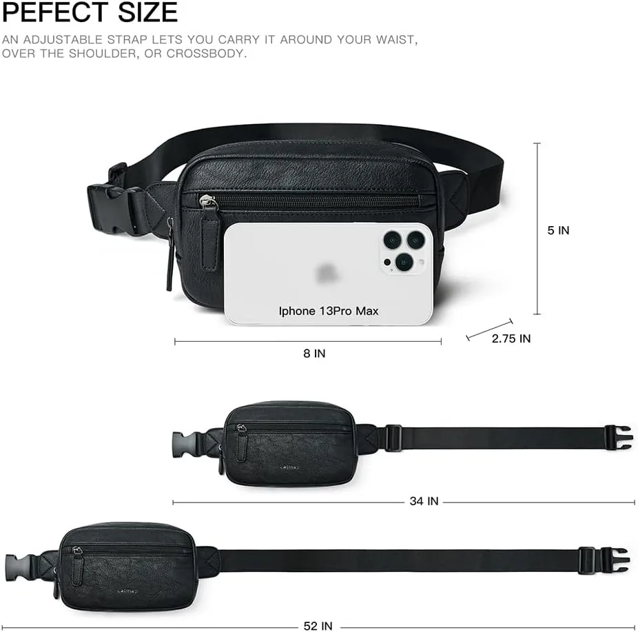 2L Fanny Packs Everywhere Belt Bag Small Fashion Crossbody Waist Pack Faux Leather Waterproof Sling Chest Bag For Women Trendy Black