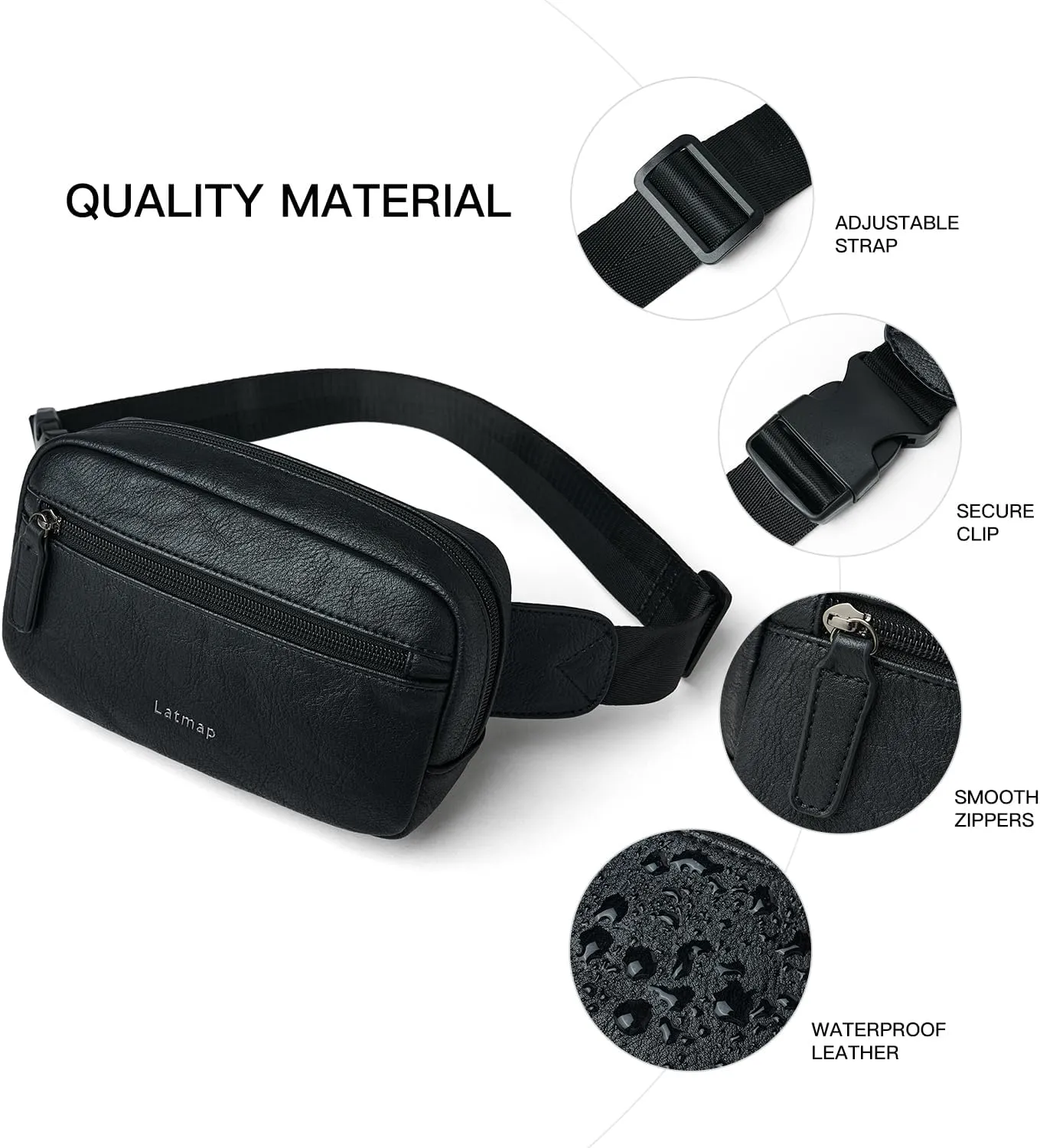 2L Fanny Packs Everywhere Belt Bag Small Fashion Crossbody Waist Pack Faux Leather Waterproof Sling Chest Bag For Women Trendy Black