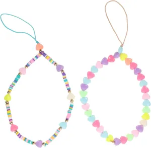 2Pcs Heart Shape Beaded Phone Lanyard Colorful Straps for Phone Decoration Easy to Attach for Travel School and Outdoor Use present for Friends