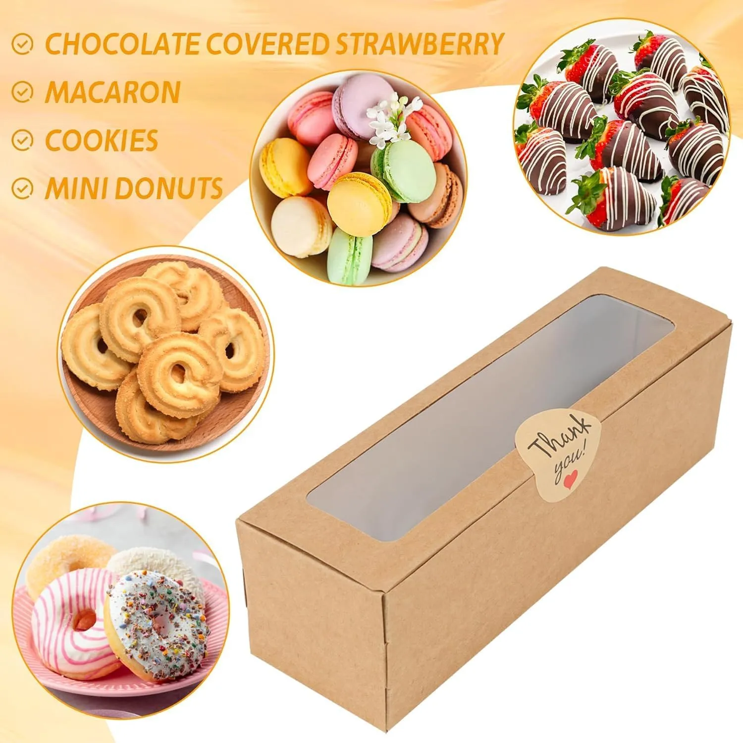 36 Pack Macaron Boxes for 5-7 Macarons Container Packaging Strawberry Candies Sweets Boxes with Sticker for Gift Giving(Brown)