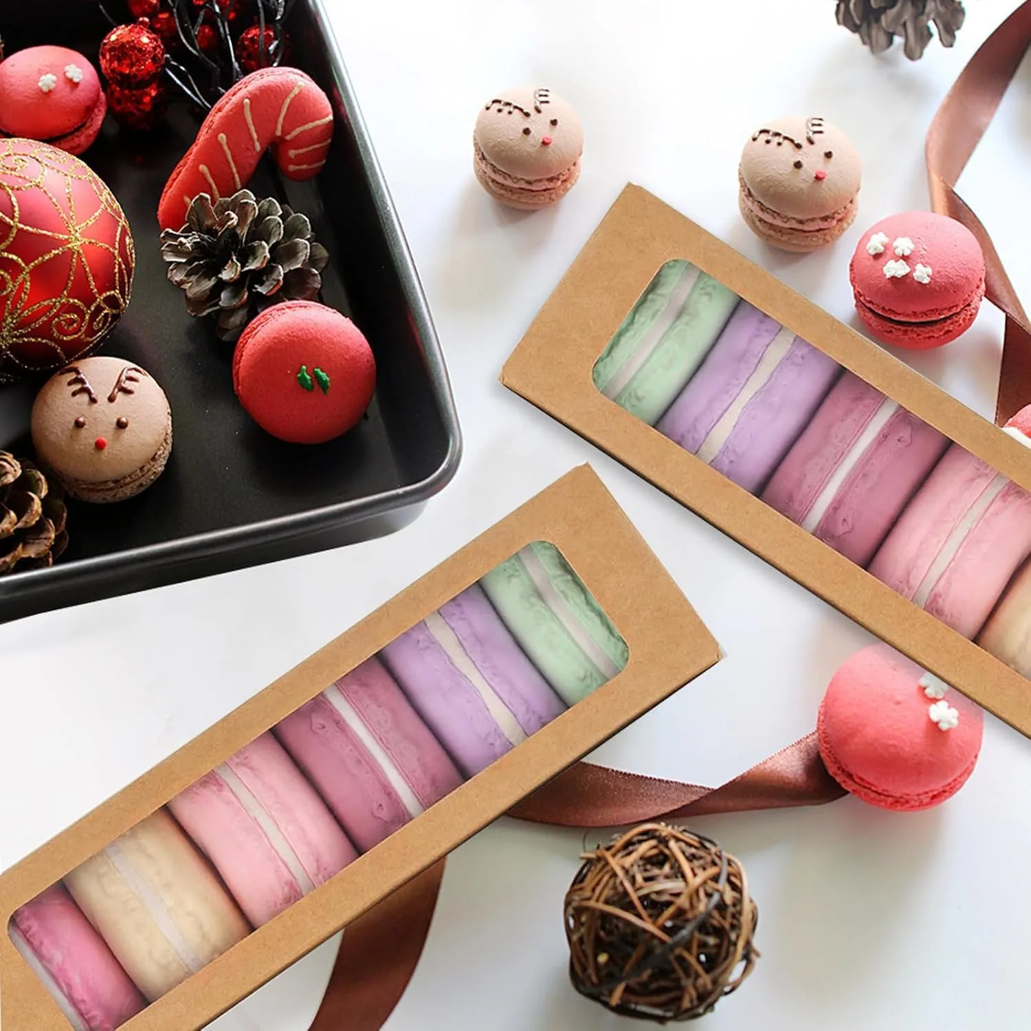 36 Pack Macaron Boxes for 5-7 Macarons Container Packaging Strawberry Candies Sweets Boxes with Sticker for Gift Giving(Brown)