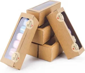 36 Pack Macaron Boxes for 5-7 Macarons Container Packaging Strawberry Candies Sweets Boxes with Sticker for Gift Giving(Brown)