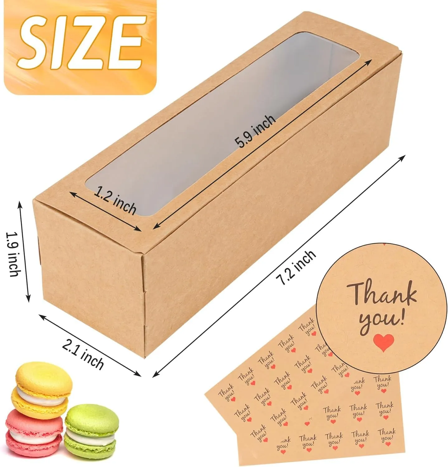 36 Pack Macaron Boxes for 5-7 Macarons Container Packaging Strawberry Candies Sweets Boxes with Sticker for Gift Giving(Brown)