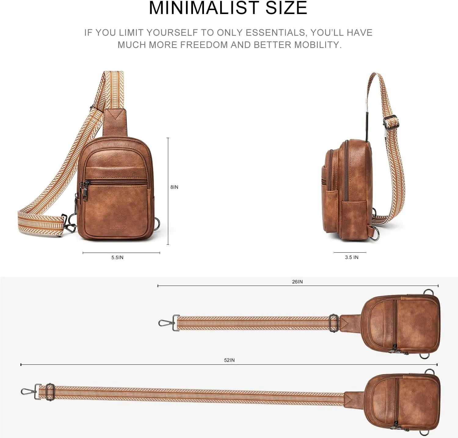 3L SMALL Sling Bag Fanny Packs For Women Men Mini Crossbody Chest Belt Travel Bag Purse Handbag Faux Leather Fashion Cute