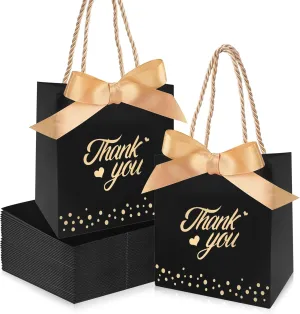 50 PCS Black Gift Bags with Handles, Small Party Favor Thank You Gift Bag, Sturdy Paper Bags with Ribbon for Birthday, Wedding, Baby Bridal Shower, Graduation Party Favor ( 5.9'' x 3.14'' x 5.11'')