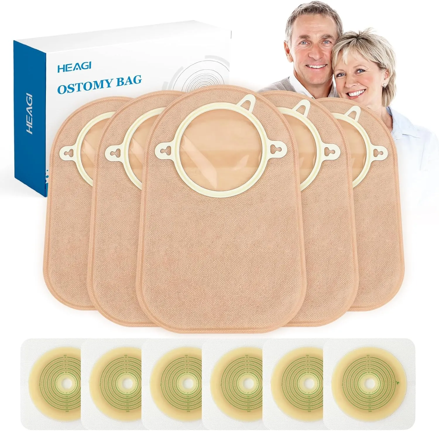 60pcs Ostomy Supplies Colostomy Bags 2 Piece Closed End, Two-Piece System Disposable Ostomy Pouch for Ileostomy Stoma Care, Travel Backup, Cut-to-Fit, 70mm Max (40 x Ostomy Bag   20 x Skin Barrier）