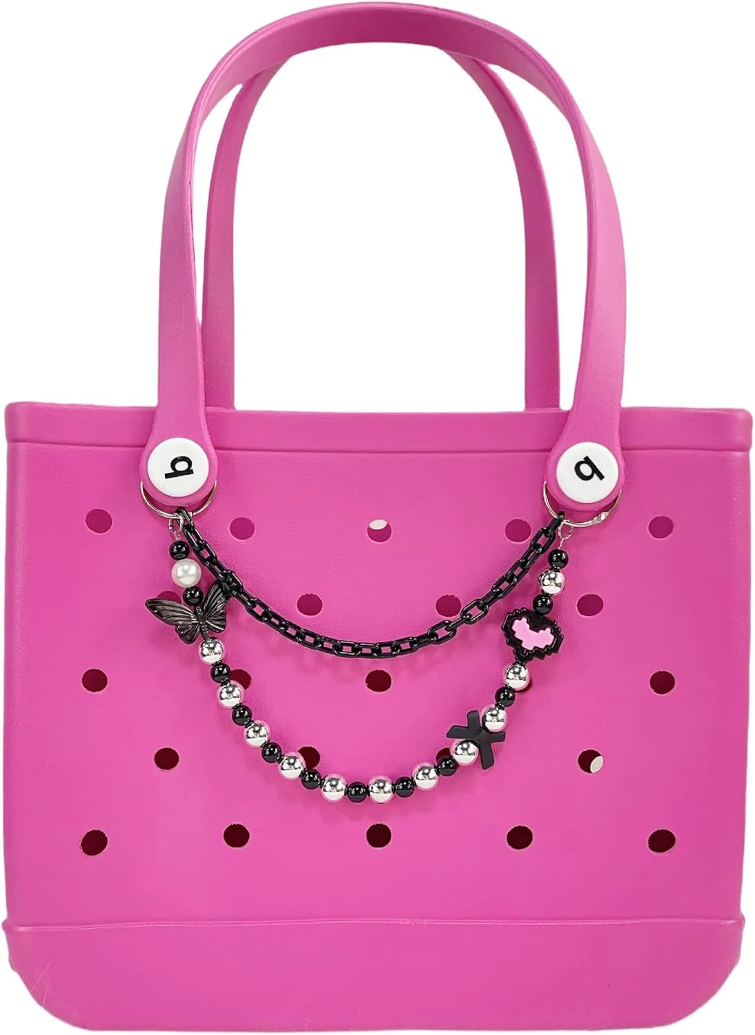 Accessories for Bogg Bag, Black and Silver Chain, Charm for Rubber Beach Bag Tote Handbag Crossbody Shoulder Bag Decoration, With Metal Buckle