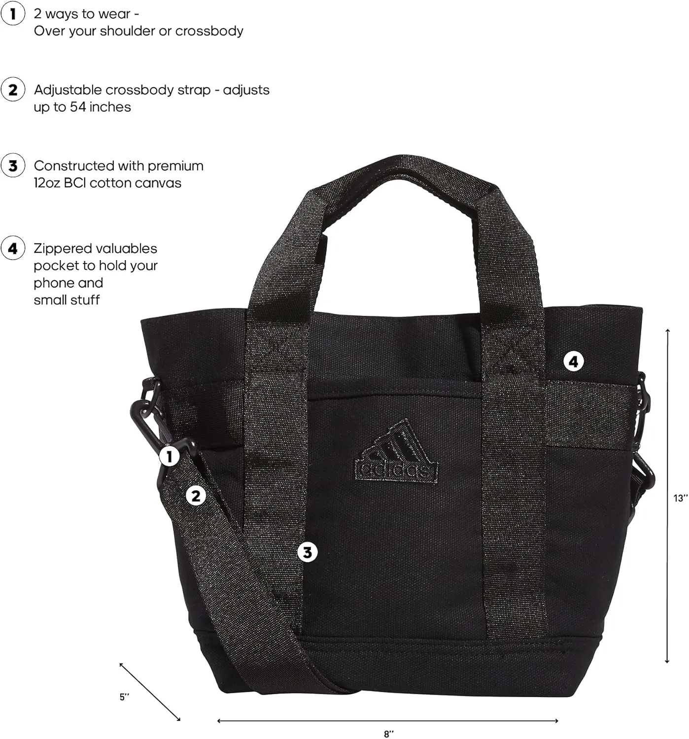 adidas Mini Tote (5l) Small Compact Durable Travel Crossbody Carry Bag