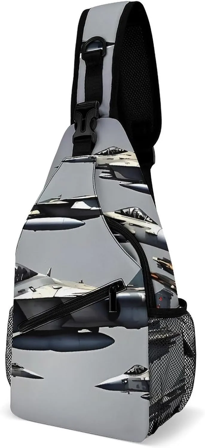 Aircraft Fighter Jets Crossbody Sling Bag for Women Men Sling Backpack Travel Chest Bag Pack Man Purse Shoulder Bags Daypack for Travel Hiking Cycling