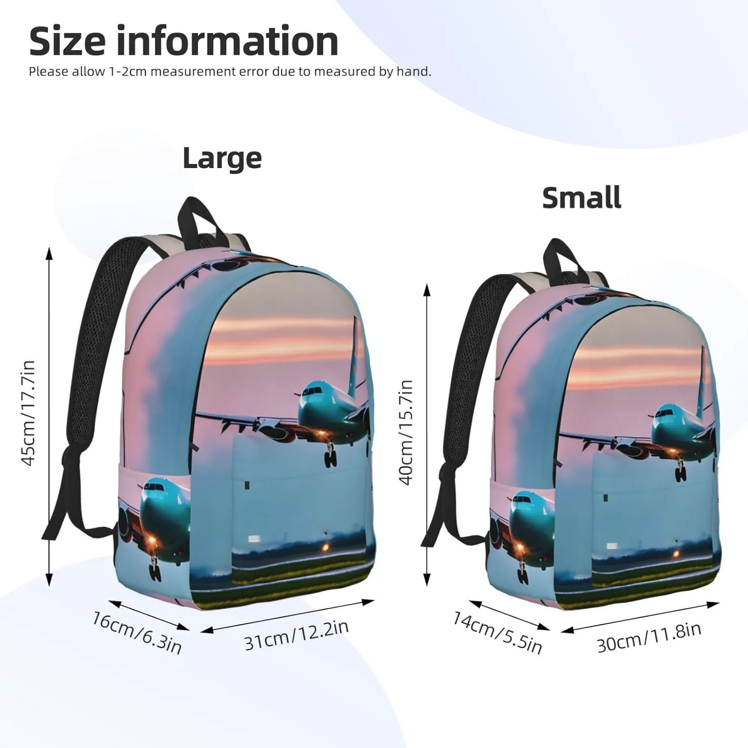 Airplane In The Evening Lights Print Laptop Backpack For Women Travel Canvas Bookbag For Men Outdoor Fashion Casual Daypack