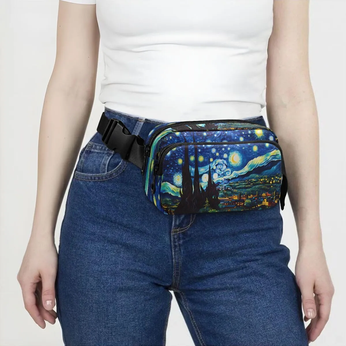 ALAZA Starry Night Mountain Art Waist Packs Spot Belt Bag Crossbody Bag Fanny Pack Pouch for Men Women Hiking Running Cycling Traveling