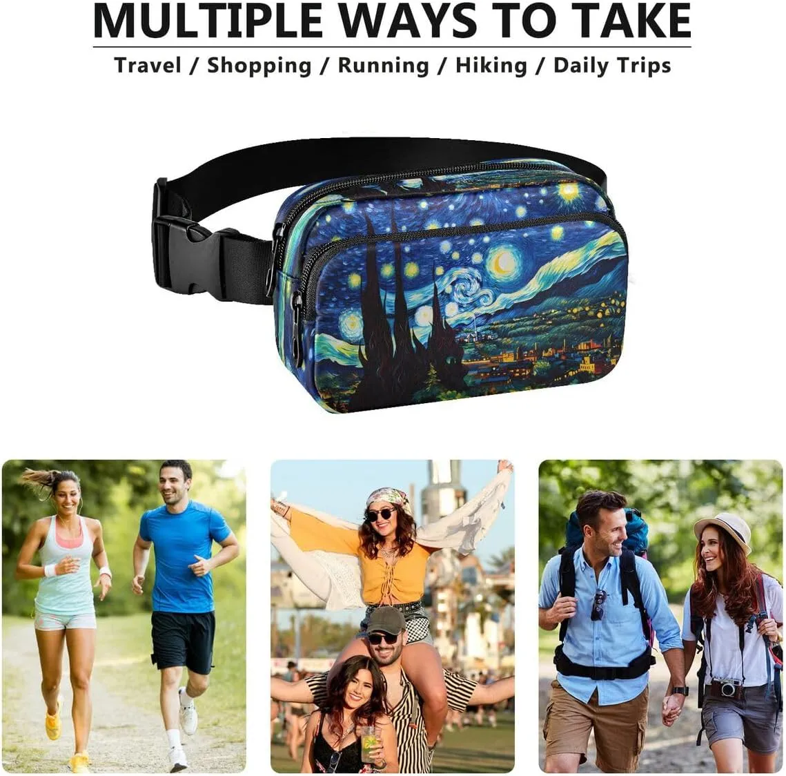ALAZA Starry Night Mountain Art Waist Packs Spot Belt Bag Crossbody Bag Fanny Pack Pouch for Men Women Hiking Running Cycling Traveling