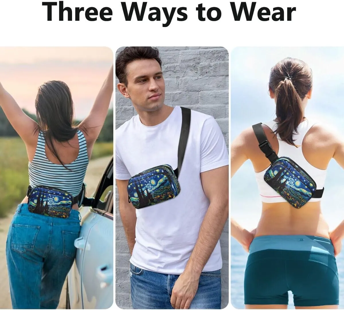 ALAZA Starry Night Mountain Art Waist Packs Spot Belt Bag Crossbody Bag Fanny Pack Pouch for Men Women Hiking Running Cycling Traveling