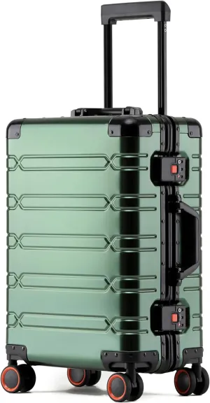 All Aluminum Carry On Luggage 22x14x9 Airline Approved Hard Shell Suitcases with Spinner Wheels Zipperless Luggage 20 inch Carry On Suitcase, Dark Green