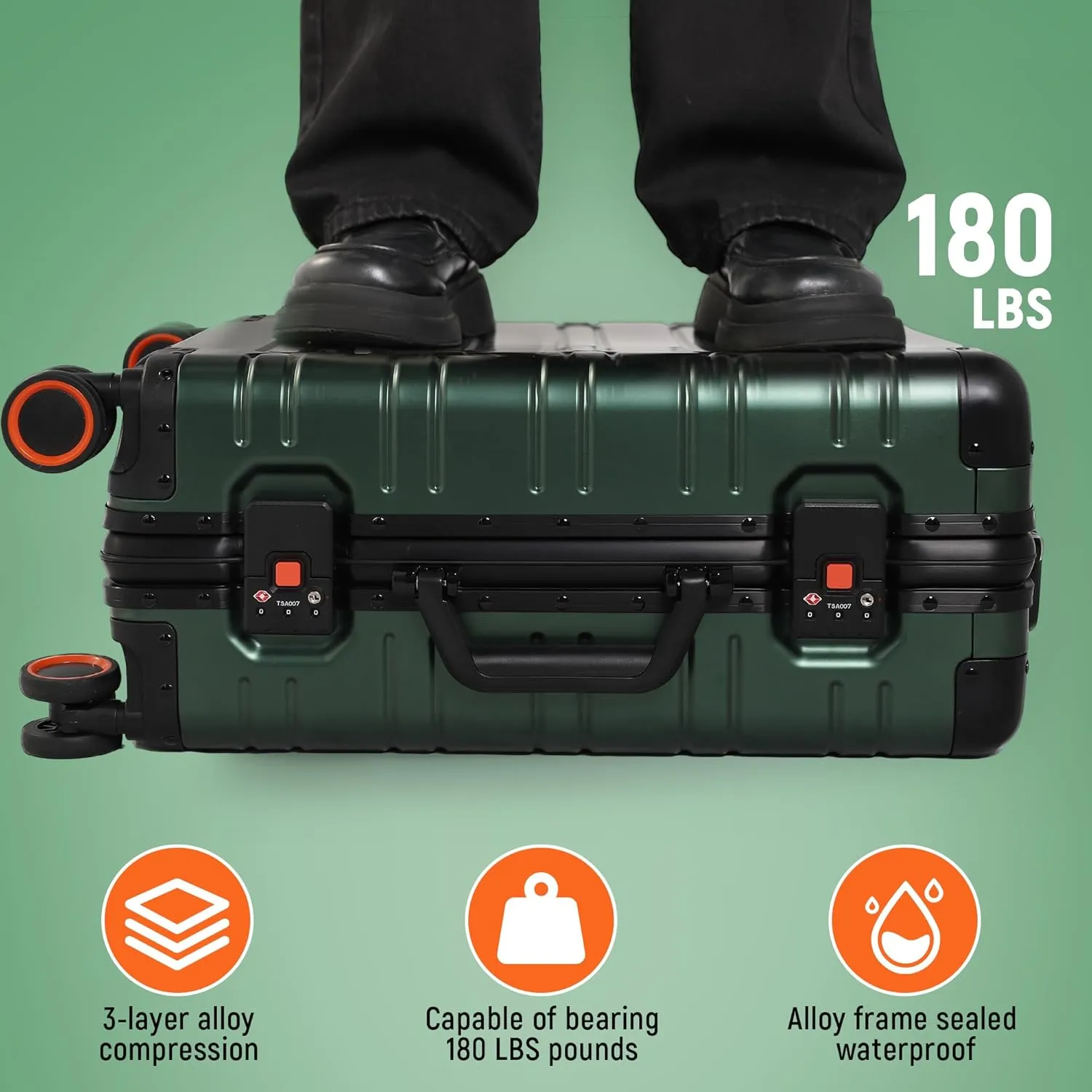 All Aluminum Carry On Luggage 22x14x9 Airline Approved Hard Shell Suitcases with Spinner Wheels Zipperless Luggage 20 inch Carry On Suitcase, Dark Green