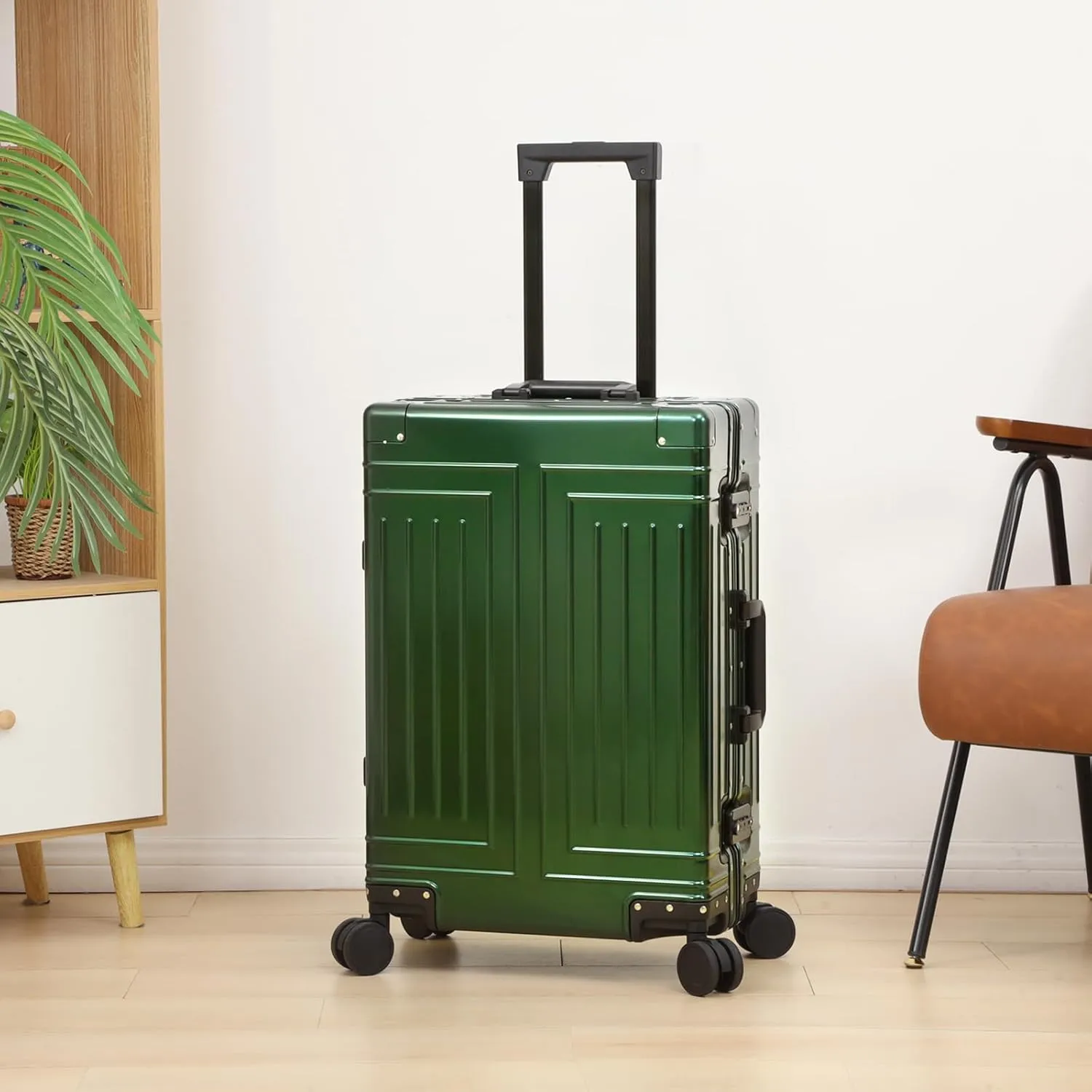 All Aluminum Carry On Luggage，Cut from Whole Aluminum Sheet，22x14x9 Airline Approved ，（3rd Generation，Premium Metal zipperless suitcase ） (green, 24inch)