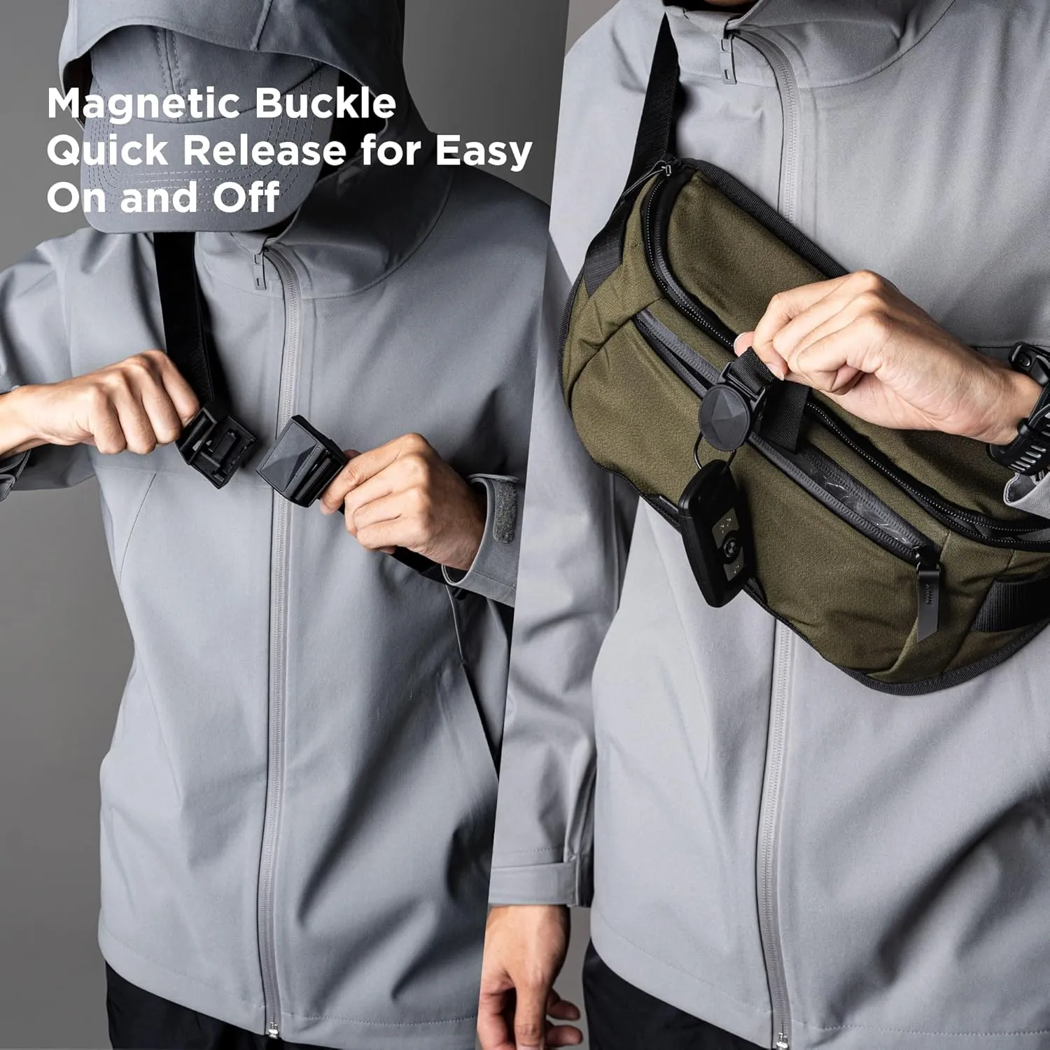 ALPAKA Bravo Sling Mini V2 - Sling Bag Fits an iPad Mini, 5L Small Crossbody Bag for Men Weather Resistant Fabrics, Adjustable Shoulder Strap, Quick Release Maglockz Buckle (Army Green Axoflux 300D)