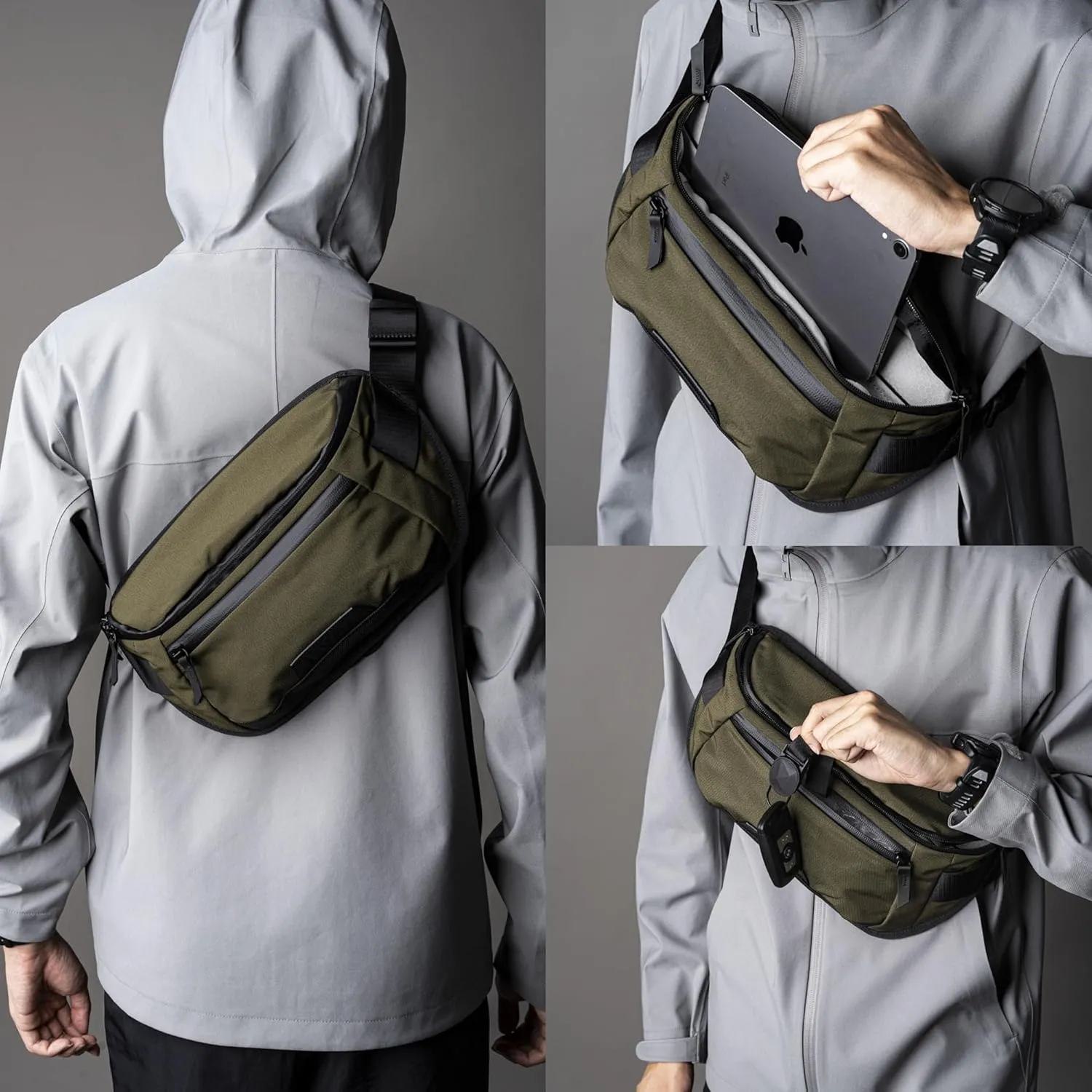 ALPAKA Bravo Sling Mini V2 - Sling Bag Fits an iPad Mini, 5L Small Crossbody Bag for Men Weather Resistant Fabrics, Adjustable Shoulder Strap, Quick Release Maglockz Buckle (Army Green Axoflux 300D)