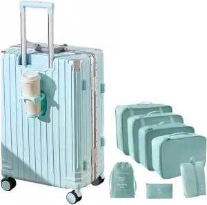 Aluminum Frame Carry-on Luggage, Hardside Carry-on Suitcase, Zipperless Suitcase, Spinner Luggage with Cup Holder and TSA Locks (Blue   Organizer Bags, Carry-On 20-Inch)
