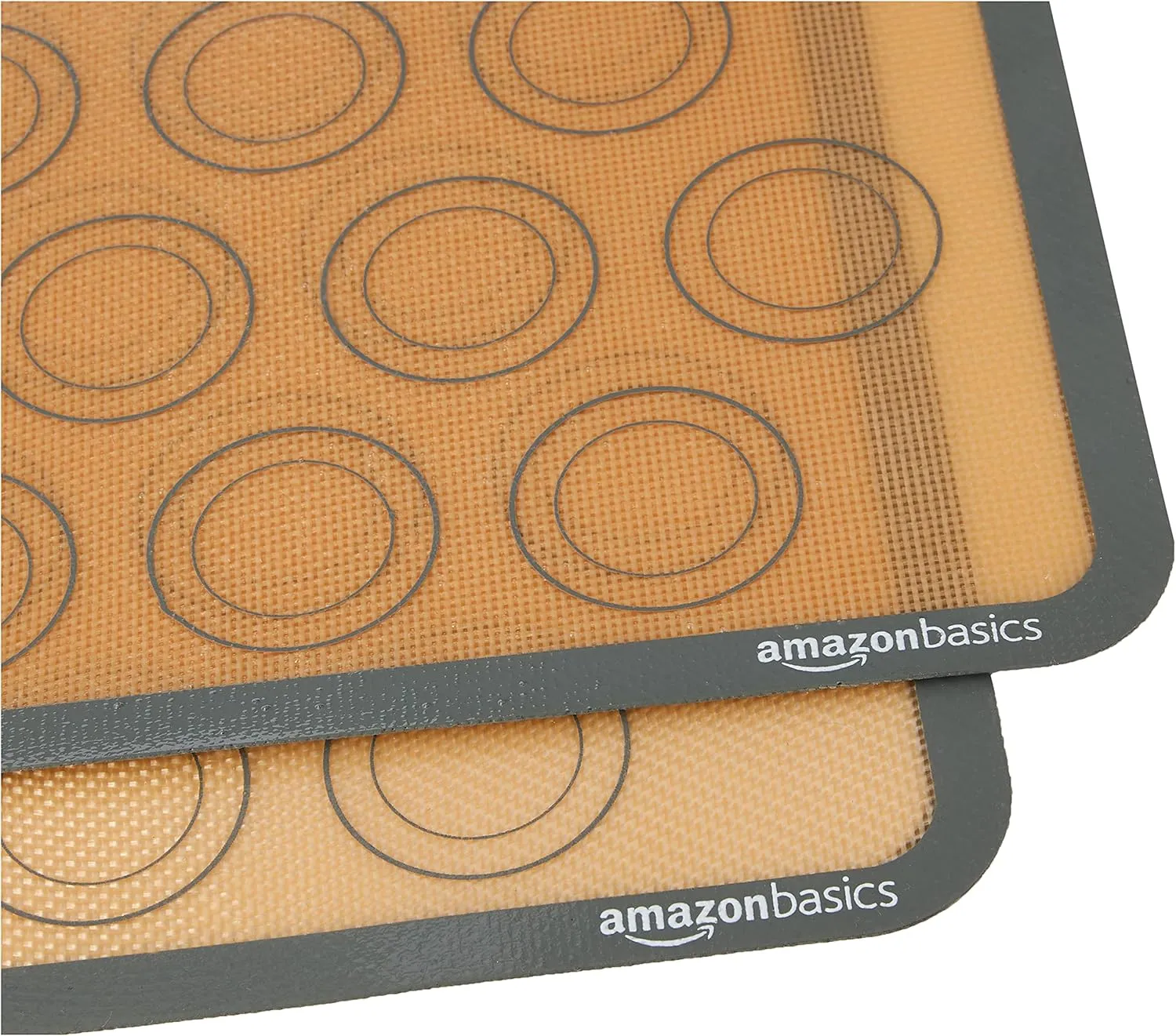 Amazon Basics Silicone, Non-Stick, Food Safe Baking Mat, Macaron, Pack of 2, Beige/Gray, Rectangular, 16.5" x 11.6"