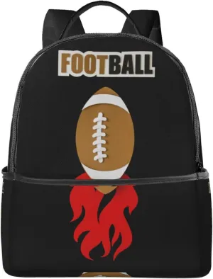 American Football With Flames Backpack Lightweight Laptop Backpacks Casual Double Shoulder Backpack For Women Men Travel