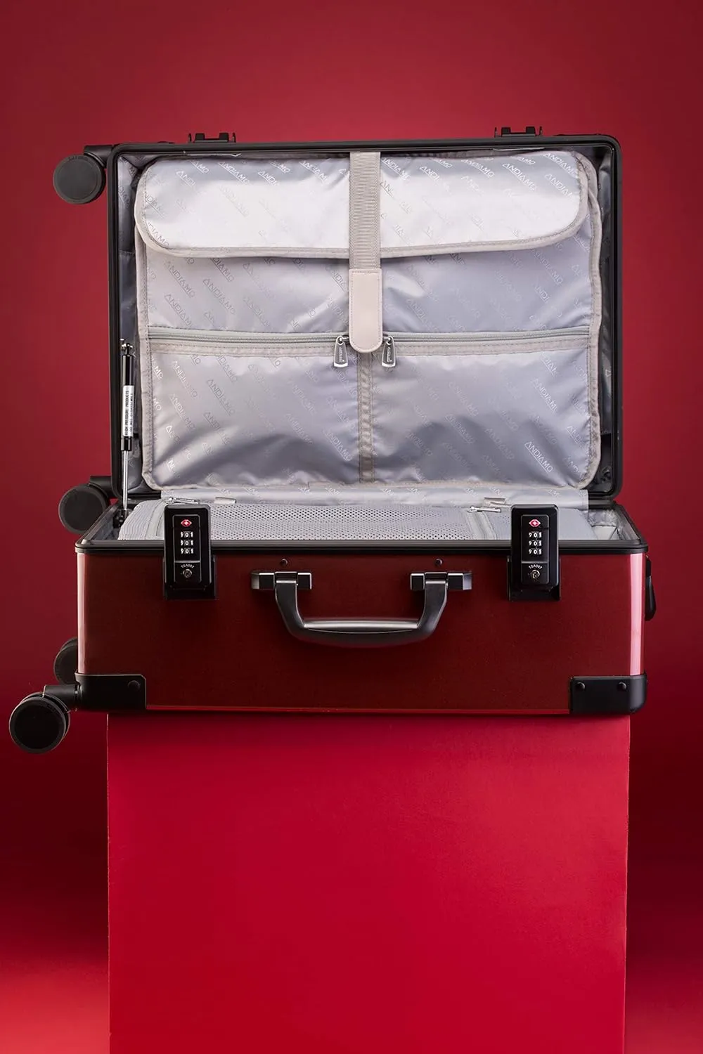 Andiamo Classico Suitcase with Built-in TSA Lock - Zipperless 20 Inch Hardside Carry On Bag- Lightweight (ABS PC) Luggage With 8-Rolling Spinner Wheels (Red Ruby)