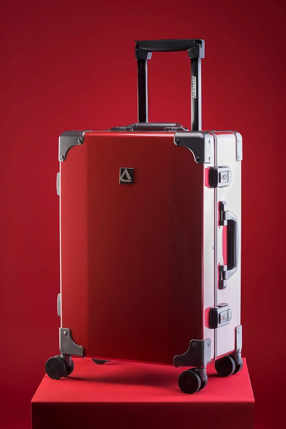 Andiamo Classico Suitcase with Built-in TSA Lock - Zipperless 20 Inch Hardside Carry On Bag- Lightweight (ABS PC) Luggage With 8-Rolling Spinner Wheels (Red Ruby)