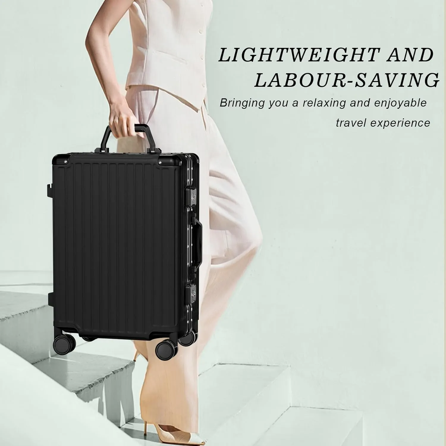 AnyZip Carry On Luggage PC ABS Aluminum Frame Zipperless Luggage Hard Shell Suitcase with TSA Lock Double Spinner Wheels 20 Inch Black