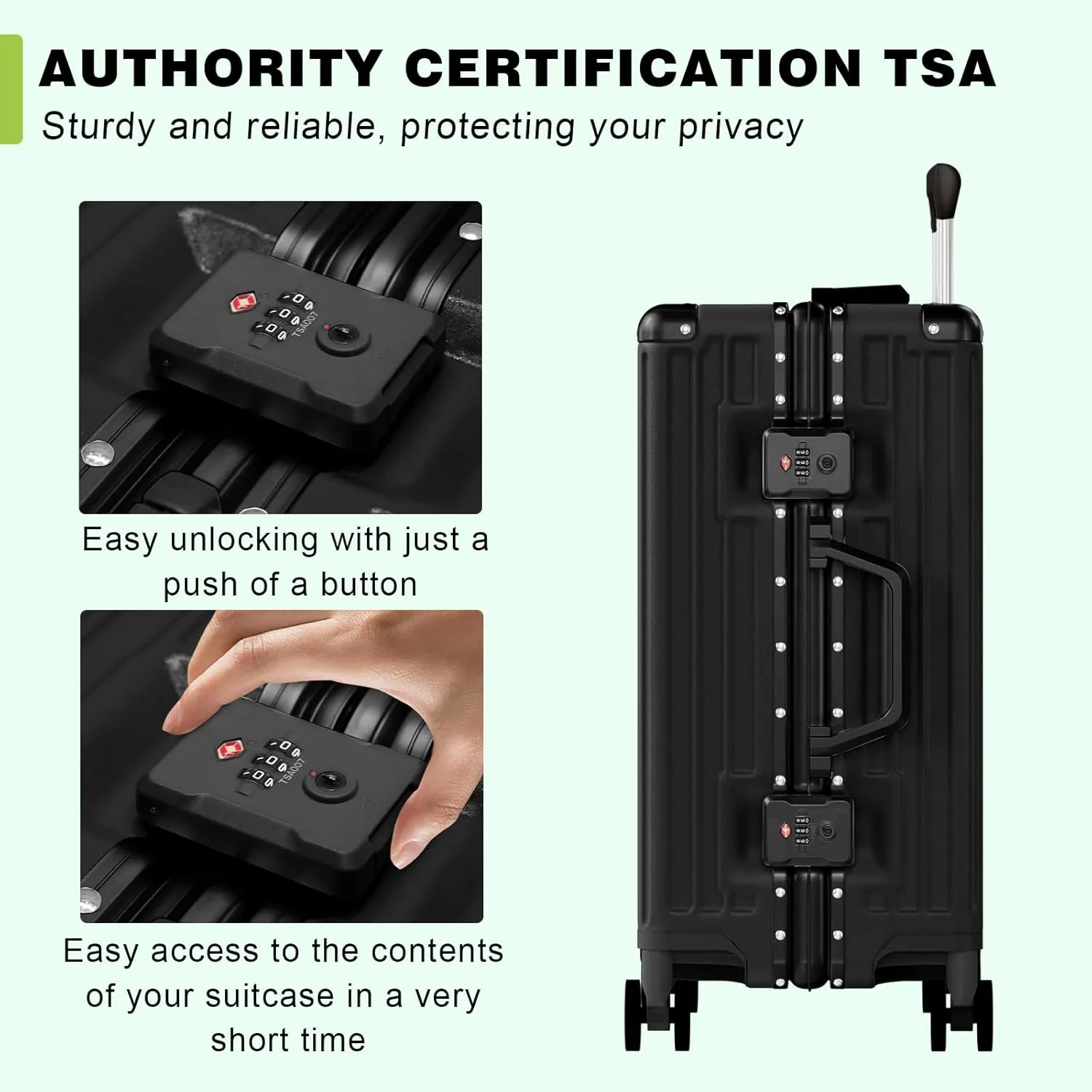 AnyZip Carry On Luggage PC ABS Aluminum Frame Zipperless Luggage Hard Shell Suitcase with TSA Lock Double Spinner Wheels 20 Inch Black