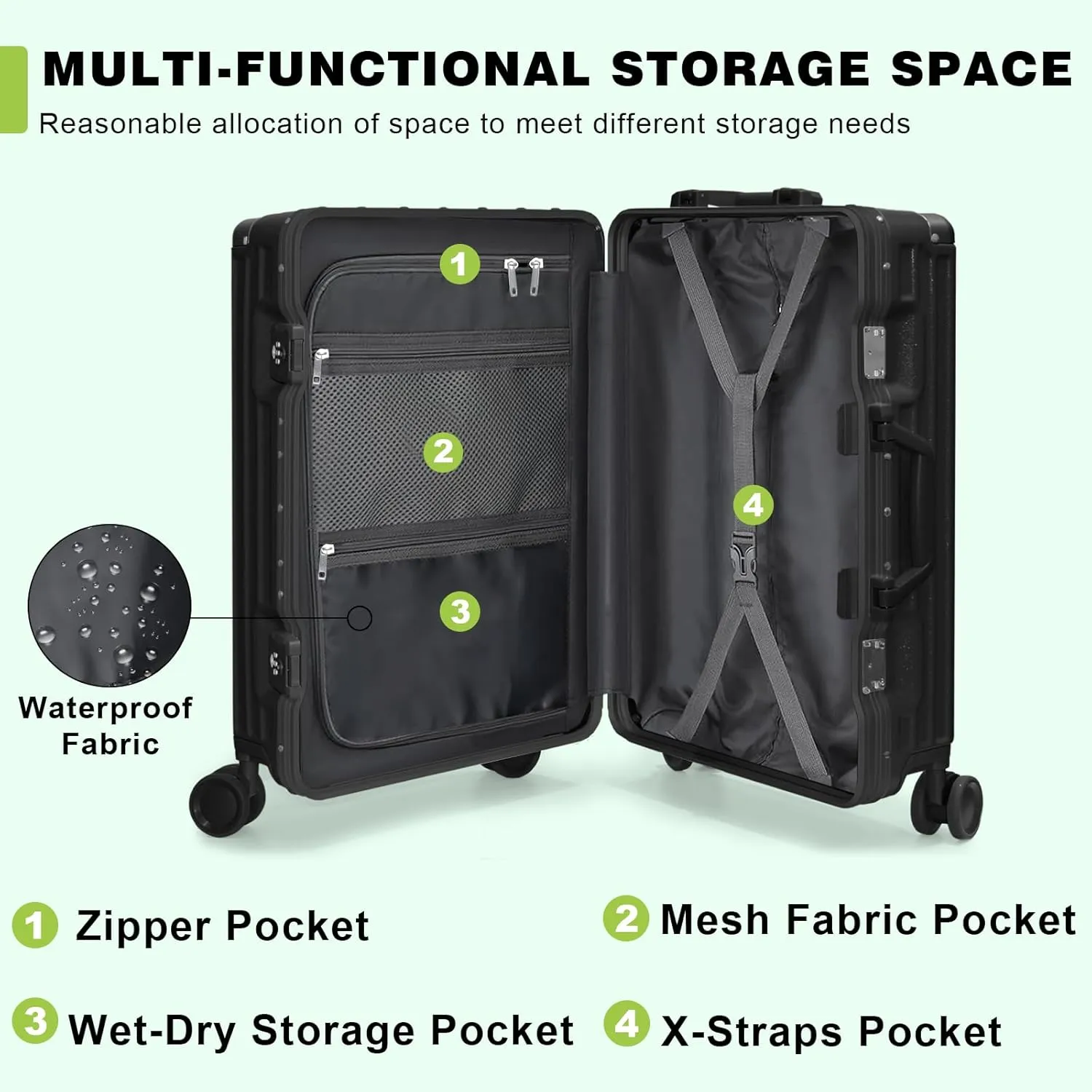 AnyZip Carry On Luggage PC ABS Aluminum Frame Zipperless Luggage Hard Shell Suitcase with TSA Lock Double Spinner Wheels 20 Inch Black