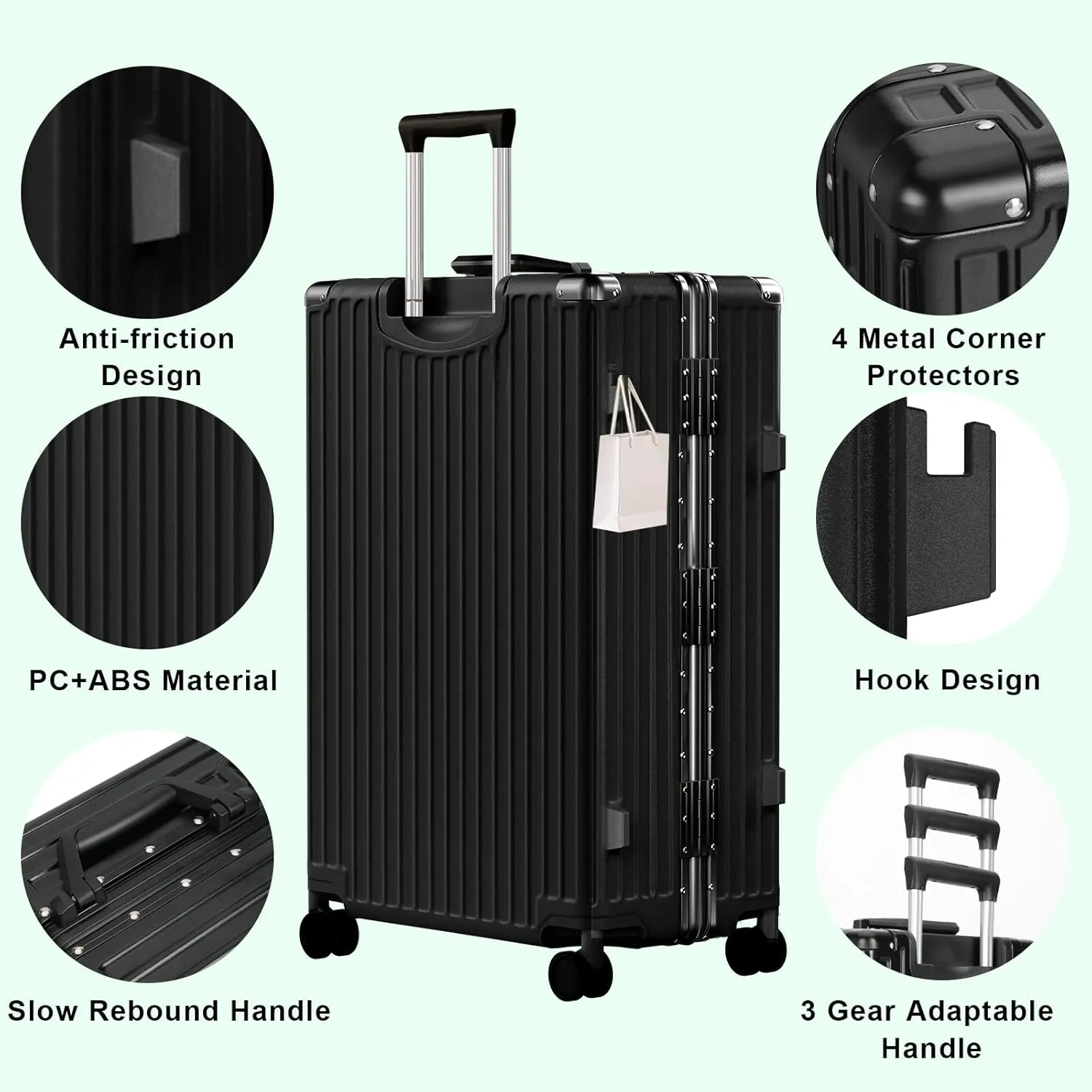 AnyZip Carry On Luggage PC ABS Aluminum Frame Zipperless Luggage Hard Shell Suitcase with TSA Lock Double Spinner Wheels 20 Inch Black
