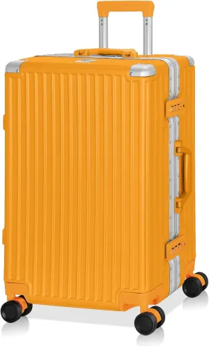AnyZip Luggage PC ABS Aluminum Frame Zipperless Checked Luggage Hard Shell Suitcase with TSA Lock Double Spinner Wheels 24 Inch Orange