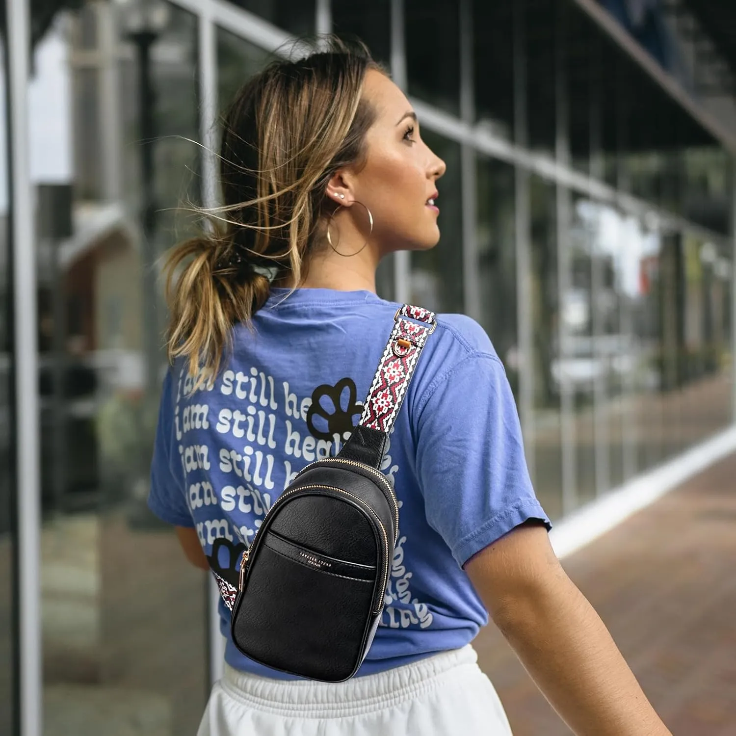 APHISON Small Sling Bag Fanny Packs Cell Phone Purse Vegan Leather Crossbody Bags for Women Chest Bag with Adjustable Strap Black
