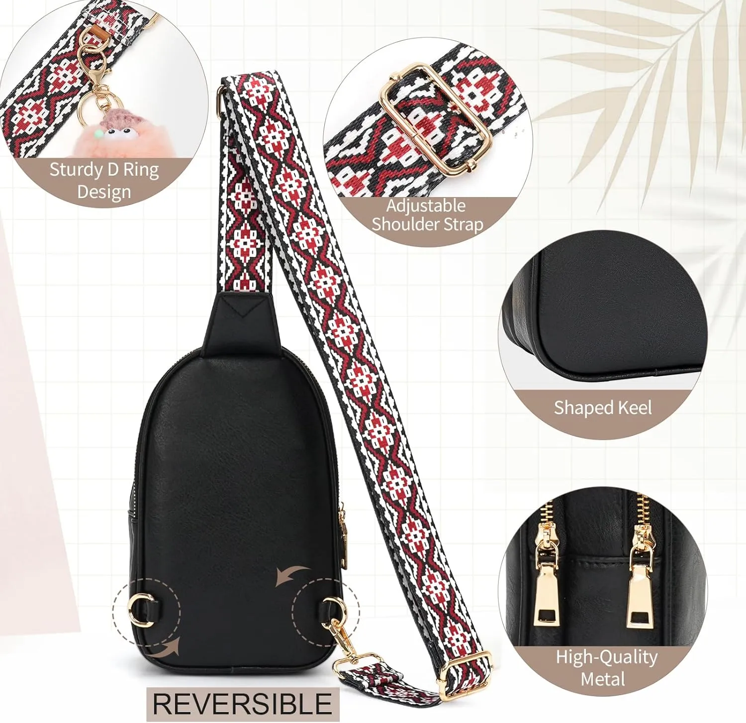 APHISON Small Sling Bag Fanny Packs Cell Phone Purse Vegan Leather Crossbody Bags for Women Chest Bag with Adjustable Strap Black